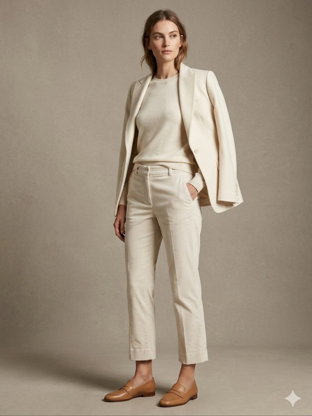 Max Mara Corduroy Straight Leg Mid Rise Cropped Capri Pants Off White